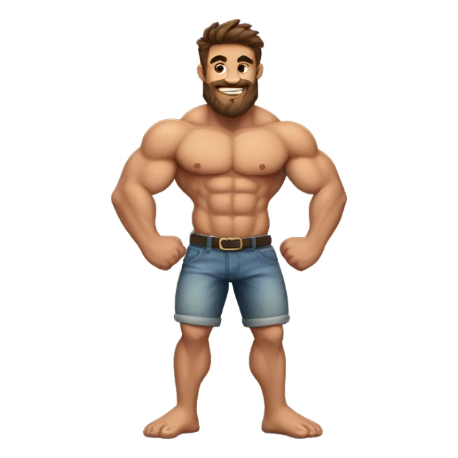 Furry muscle man with brown hair and tattoo sticker