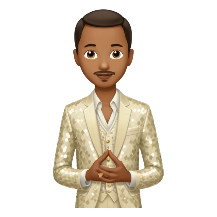 Tevin Campbell with dark brown hair, ivory sequin outfit sticker
