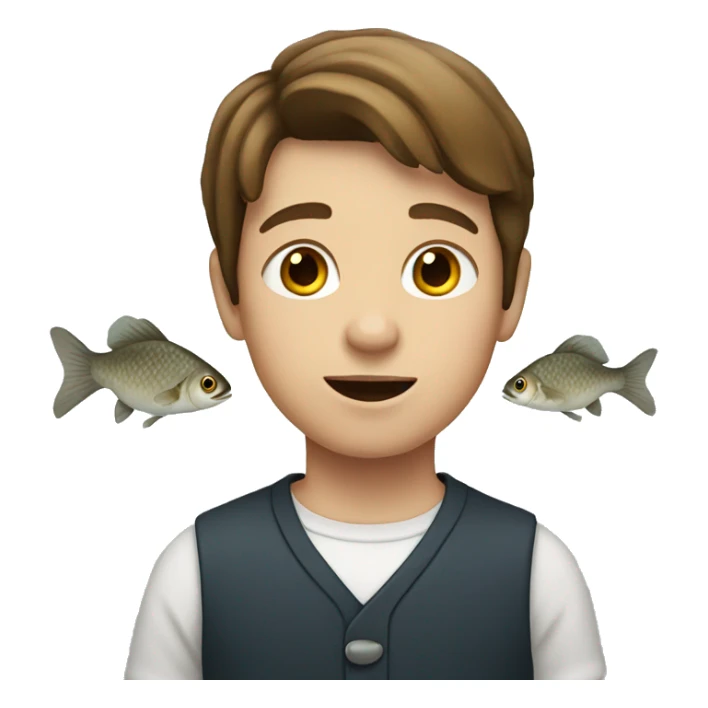 Kid with brown hair and a fish sticker