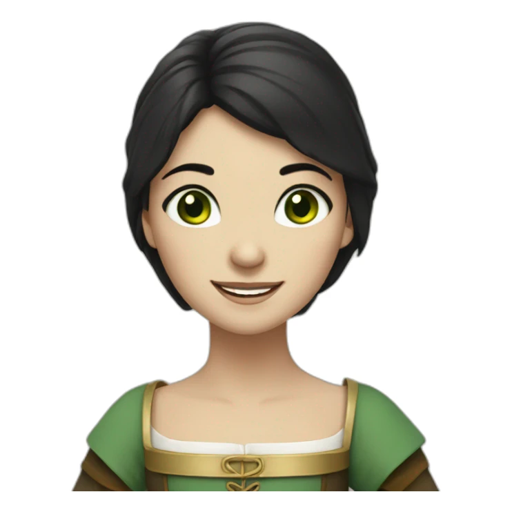 Medieval girl smiling, white skin, black hair, green eyes sticker