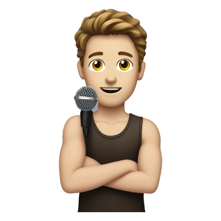 White boy with brown hair with arm tattoos holding a microphone  sticker