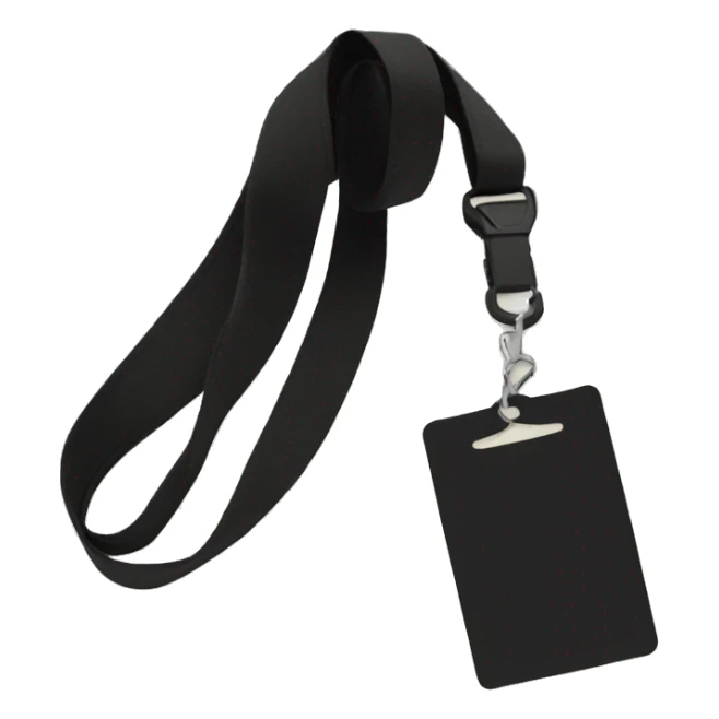 black lanyard with black card holder sticker