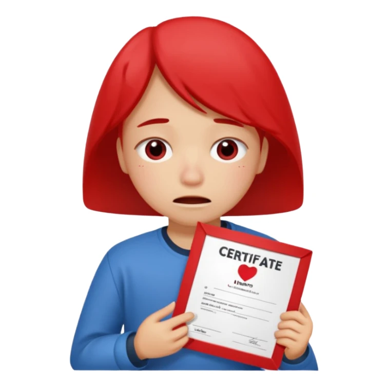 emoji student sad holding red sertificate IELTS 5.5, crying, failure, white background sticker