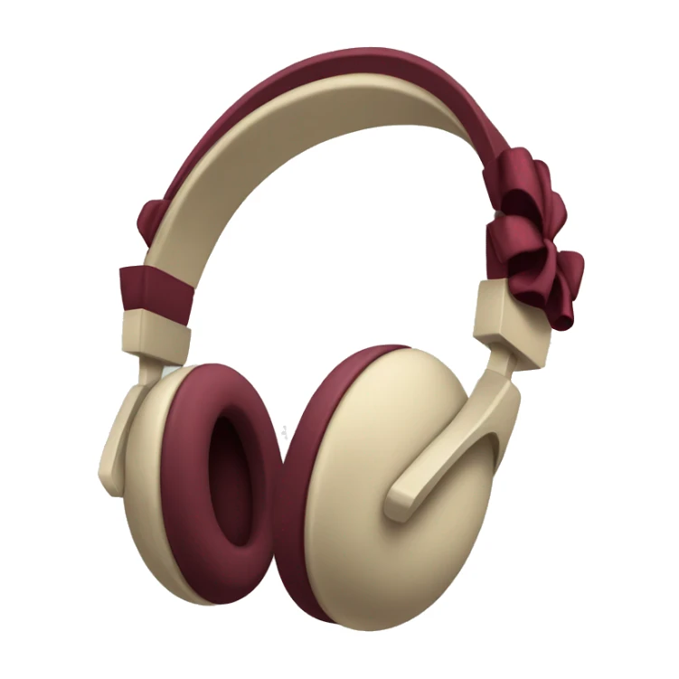 beige headphones with burgundy bow sticker