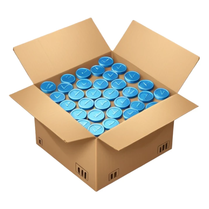 blue coins in a cardboard package sticker