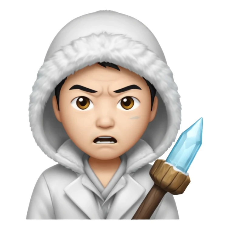 asian, eskimo glass, white coat, angry, grey face sticker