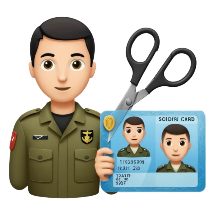 Floating black Scissors cutting in half an idf soldier ID card with a little chip in 2 parts sticker