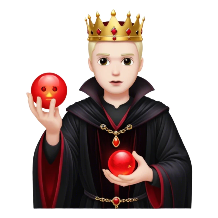 A gothic king in a black velvet robe, holding a glowing red orb sticker