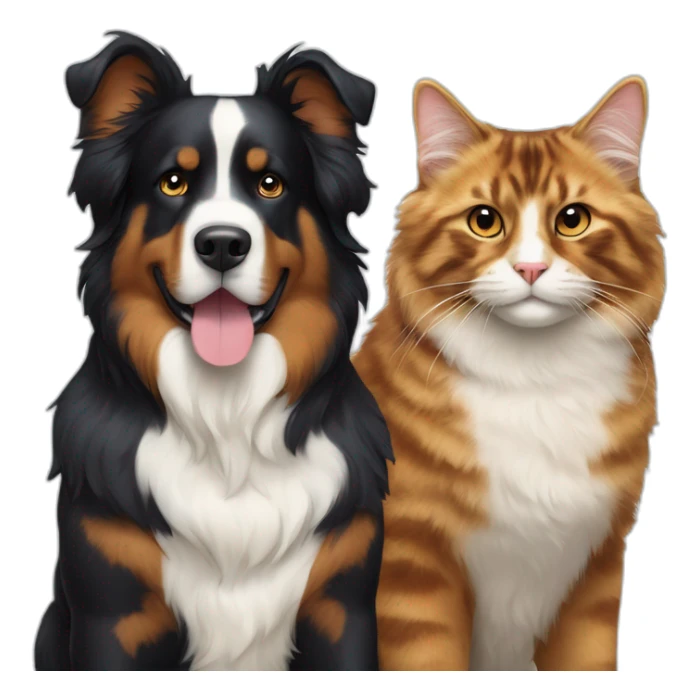 A Bernese dog next to A tortoiseshell cat without white sticker