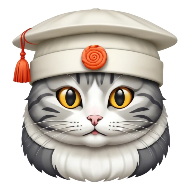 cat wearing a hat made out of sushi sticker