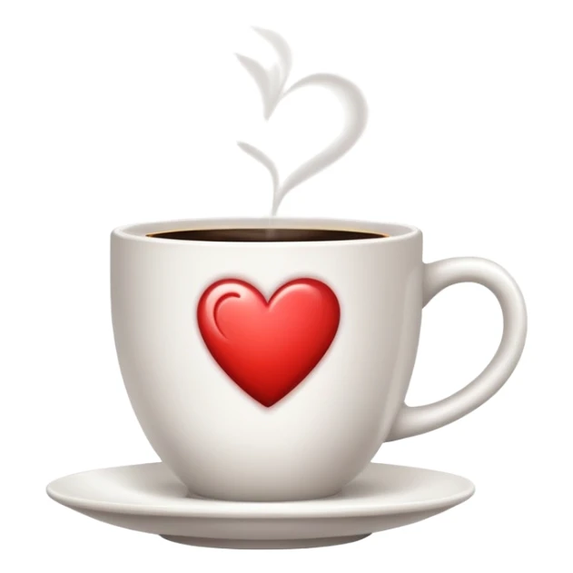 steaming coffee cup with heart-shaped steam sticker
