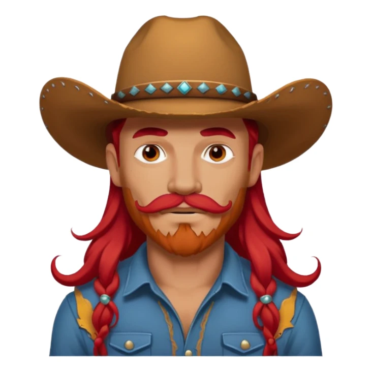 mustached cowboys bead and long red hair with tattoos on face and  sticker