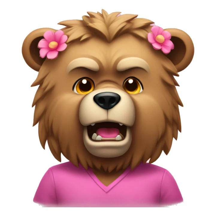 Angry bear with pink shirt and flower in hair  sticker