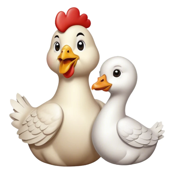 A chicken in love with a goose  sticker