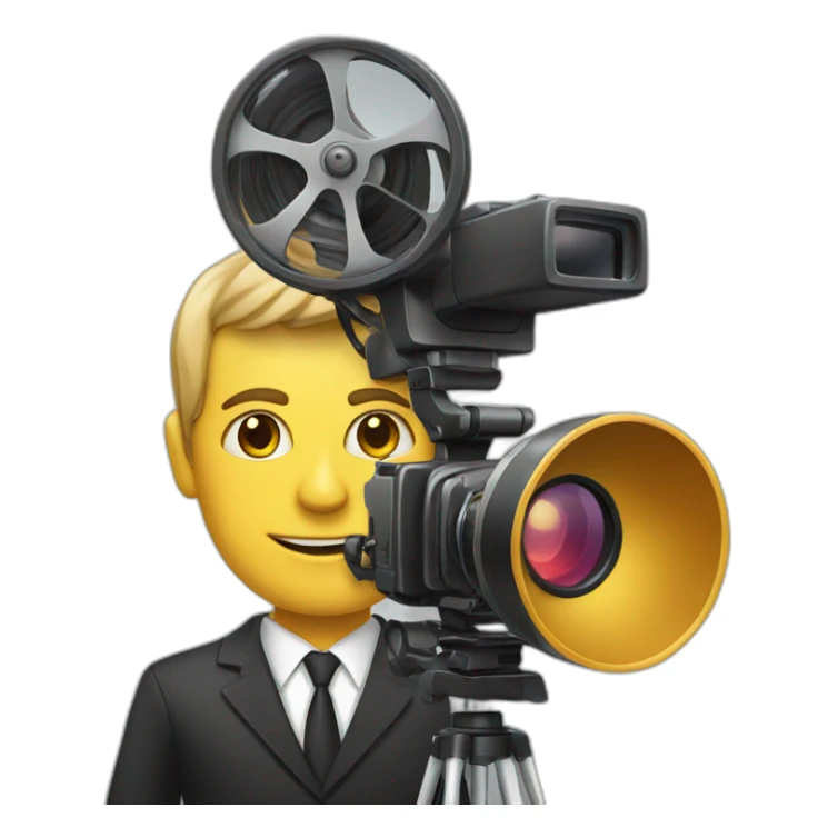 Man in suit with movie camera head sticker