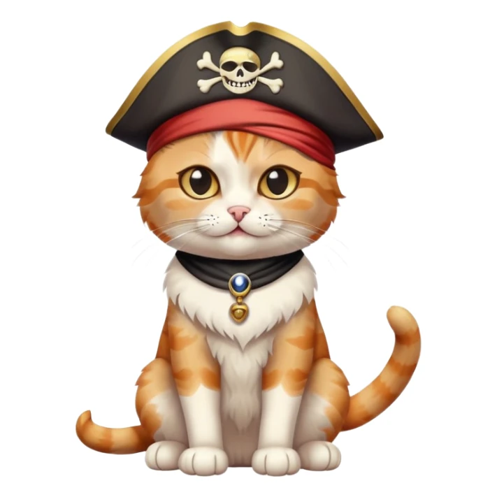 cat full body sitting, winking, wearing a pirate hat and eye patch sticker