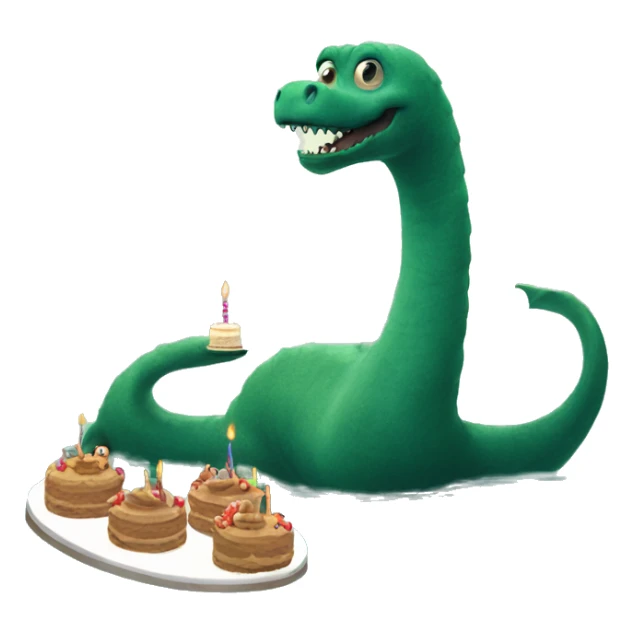 Loch Ness monster holding a birthday cake sticker