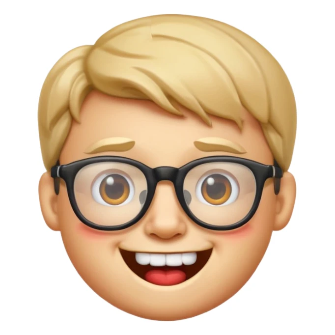 nerd emoji with thick glasses, buck teeth, cheerful expression, apple style sticker