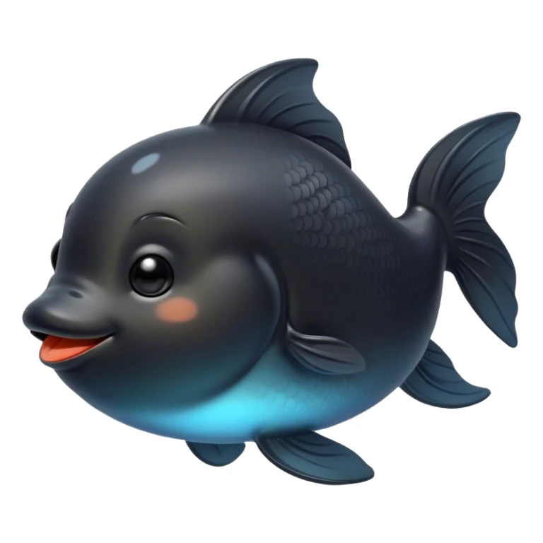 Meme-Worthy Cute Sleeping Black Goldfish Portrait Emoji, Head resting peacefully with a contented smile, showcasing a streamlined, graceful body and a luxuriously soft deep black hue, eyes closed in a serene, floating nap, Simplified yet hilariously adorable features, highly detailed, glowing with a soft, drowsy light, high shine, relaxed and utterly lovable, stylized with an air of playful laziness, bright and heartwarming, soft glowing outline, capturing the essence of a comically sleepy goldfish, so meme-worthy it feels like it could instantly become the next viral sensation of adorable slumber! sticker