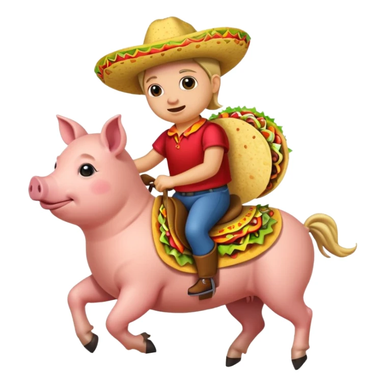 pig riding a horse with a taco sticker