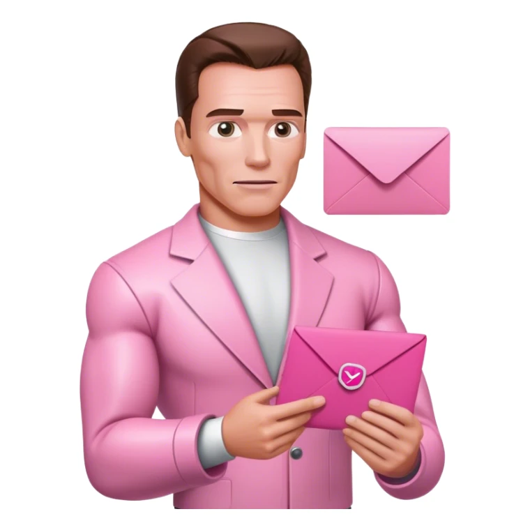 schwarzenegger-looking half robotic half human pink terminator holding pink email envelope sticker