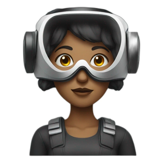 one woman wearing a futuristic vr headset sticker