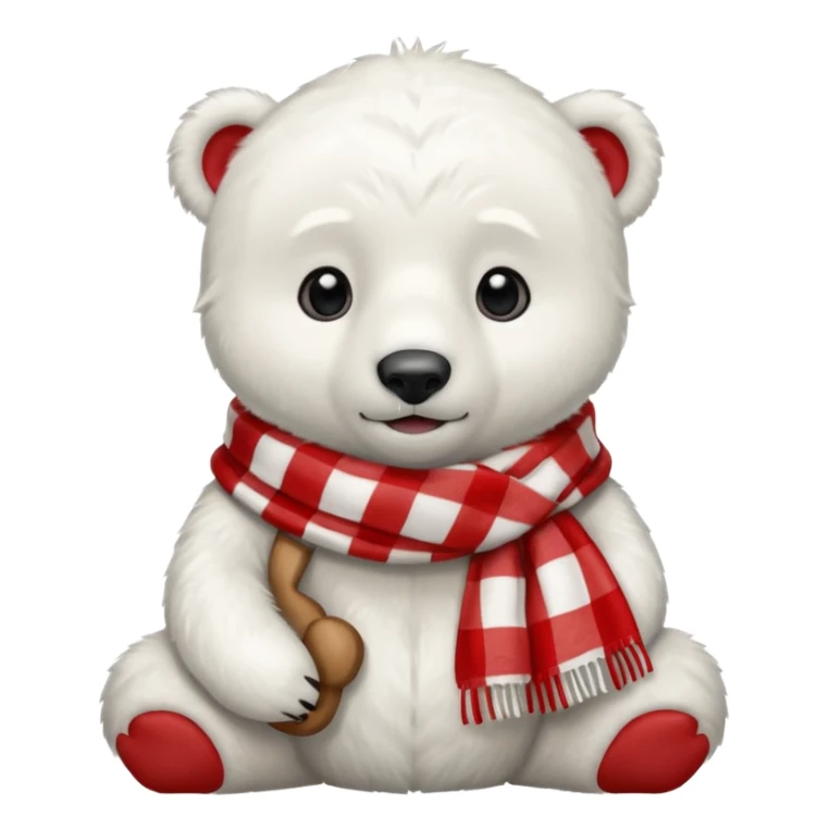 baby polar bear wearing a red and white checkered scarf sticker