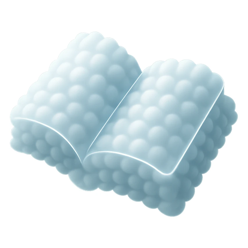 thick open book made entirely of small, very bright white fluffy convex clouds, matte glass style sticker