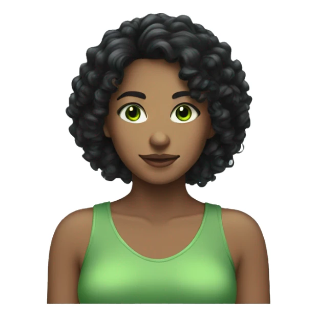 woman black curly long hair and green eyes sticker