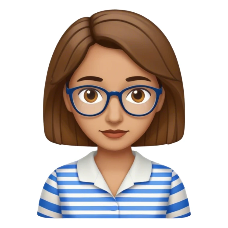 spanish, librarian, wearing a white top with blue stripes. sticker