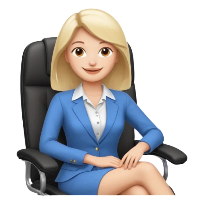 Cartoon faced woman smiling and relaxing and aligned in a chair in office make the face a cartoon character  sticker