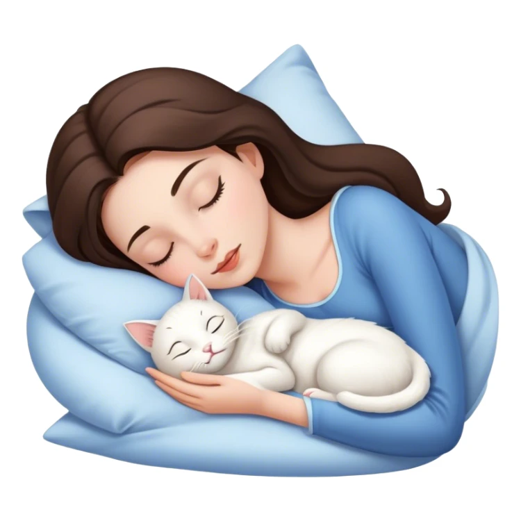 brunette Sleeping beauty girl with white kitty sticker