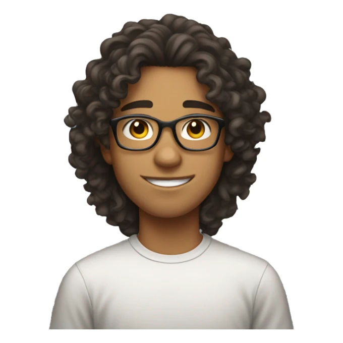 20 year old boy with long curly hair, Hispanic complexion , glasses and who smells sticker