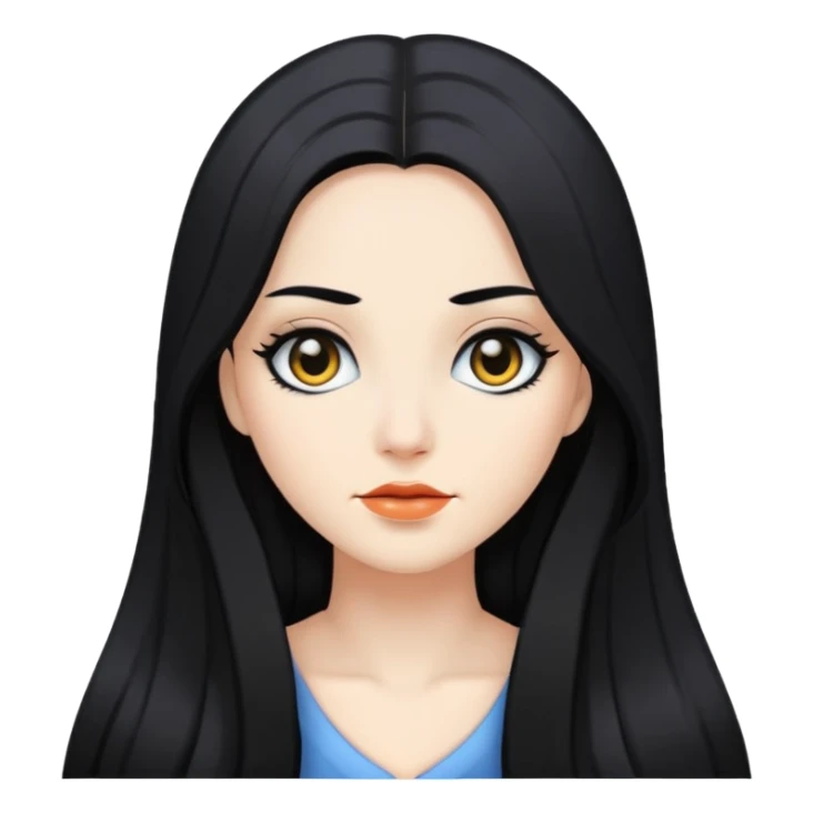 Tóc dài đen hai mái, mắt đen, da trắng sticker