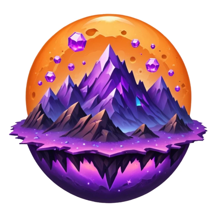 planet, crystal Planet, surface covered in glowing crystals mountains and dust sticker
