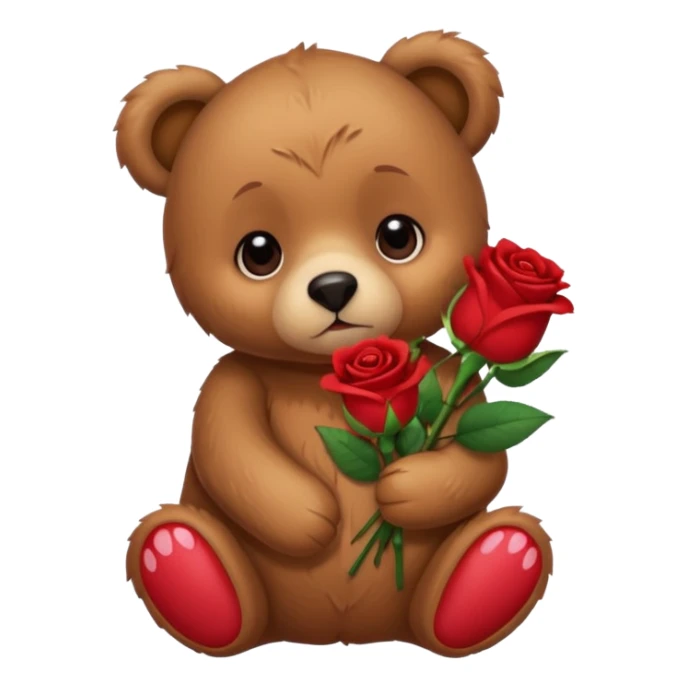Cute bear with sad puppy dog eyes holding roses  sticker