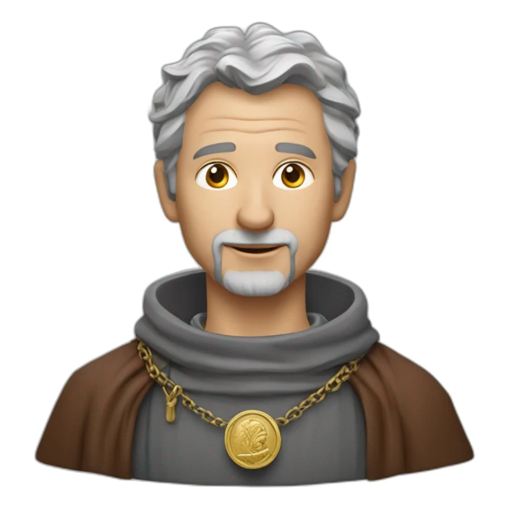 medieval coin engravers guild leader, 50 years old, grey hair, bust, has a necklace with a coin sticker