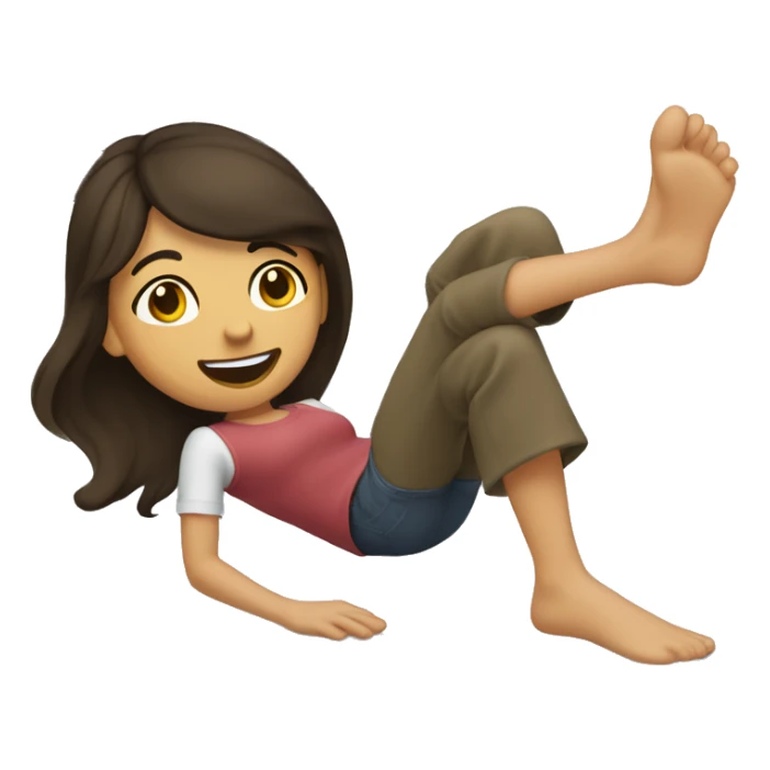 Brunette girl kicking and giggling on a bed  sticker