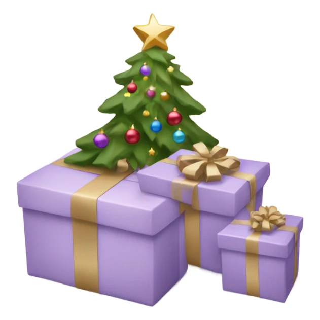 light purple Christmas gifts under a beige tree sticker