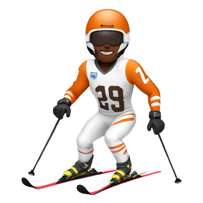 White skinned Skier skiing wearing a browns football Jersey sticker