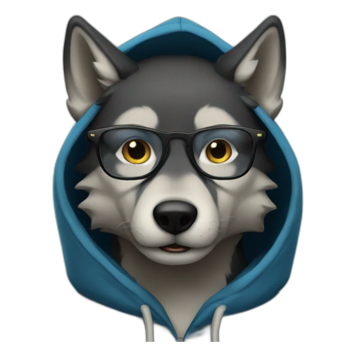 Blue wolf wearing glasses and black hoodie sticker