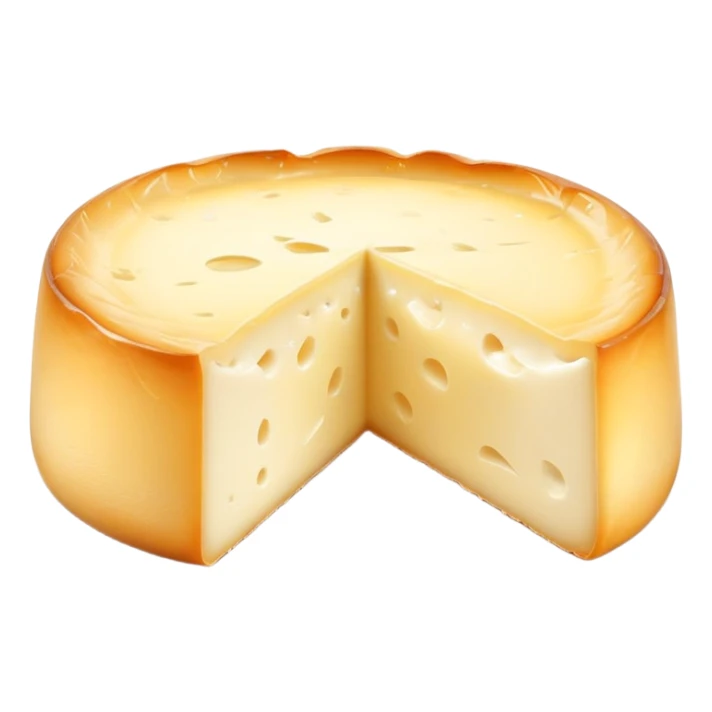 cinematic-realistic-brie-cheese-emoji,-featuring-a-creamy gooey center,-soft-ripened-cheese-with-a-delicate-rind-rendered-with-lifelike-detail-and-inviting,-natural-lighting. sticker