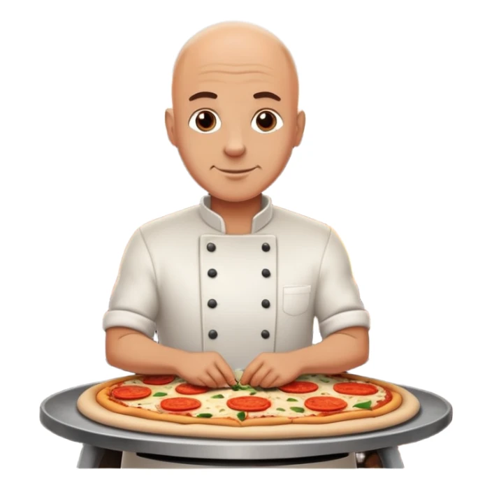 bald man cooking at a wood fire pizza oven sticker