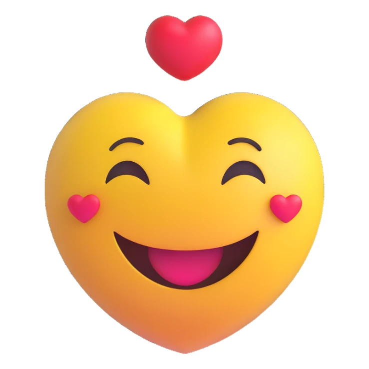 3D smiley emoji, round shape, in love: heart ring, smiling face, no body sticker