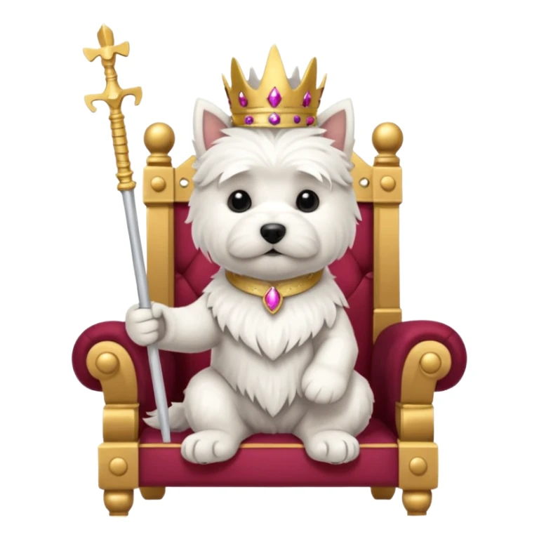 a cute west highland terrier sitting on a throne holding a scepter  sticker