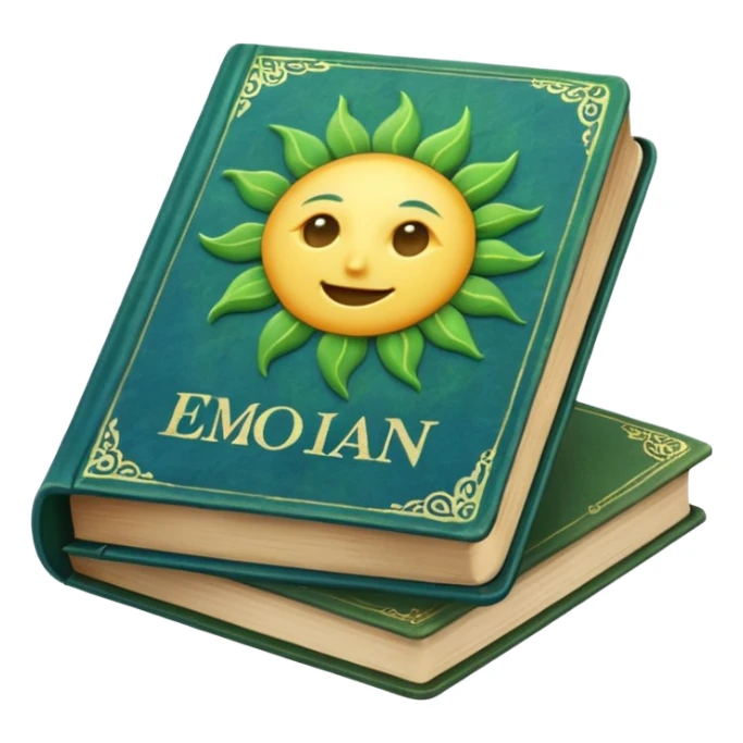 green and blue book with a sun symbol on it sticker