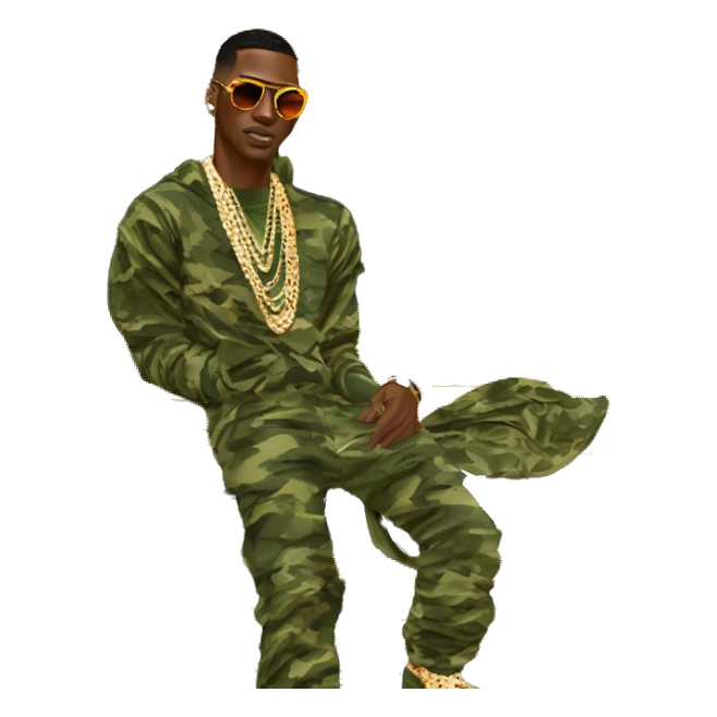 Young Dolph luxury clothes,diamond chain on,getting inside but not all the way in,just opened car door to his all orange and green colored,whole car painted army camouflage, Mercedes G Wagon sticker