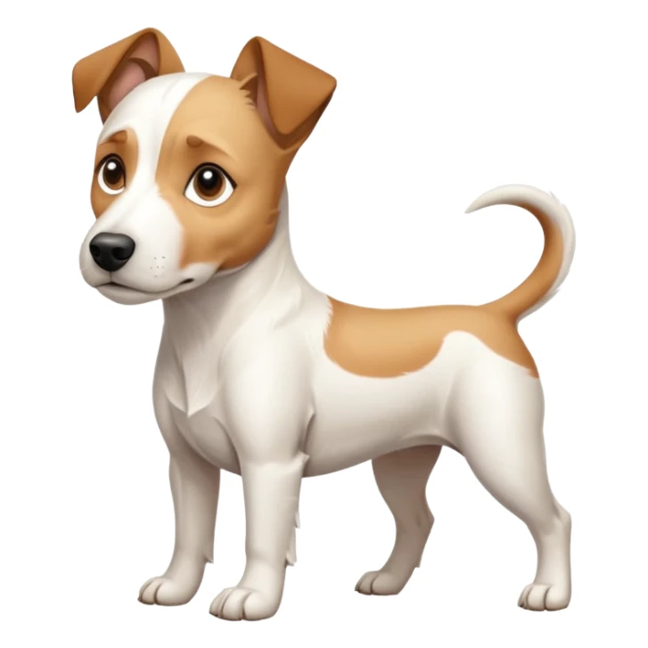 a full body facing front on of a buff white parson russell terrier looking dog the size of a kelpie with light brown long ears resting on its face and a light brown patch above one eye and a large snout. the rest of the dog is completely white.  sticker
