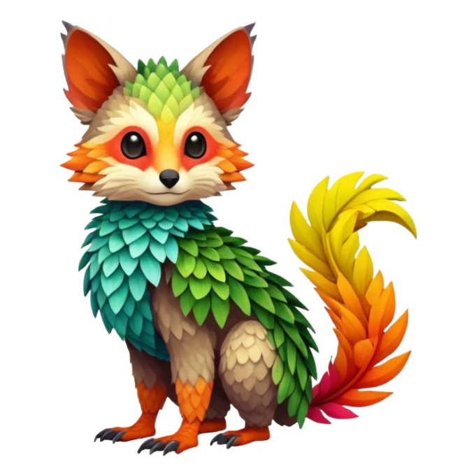Tropical lush warm-colored Fakémon-Trico-creature (full body) sticker