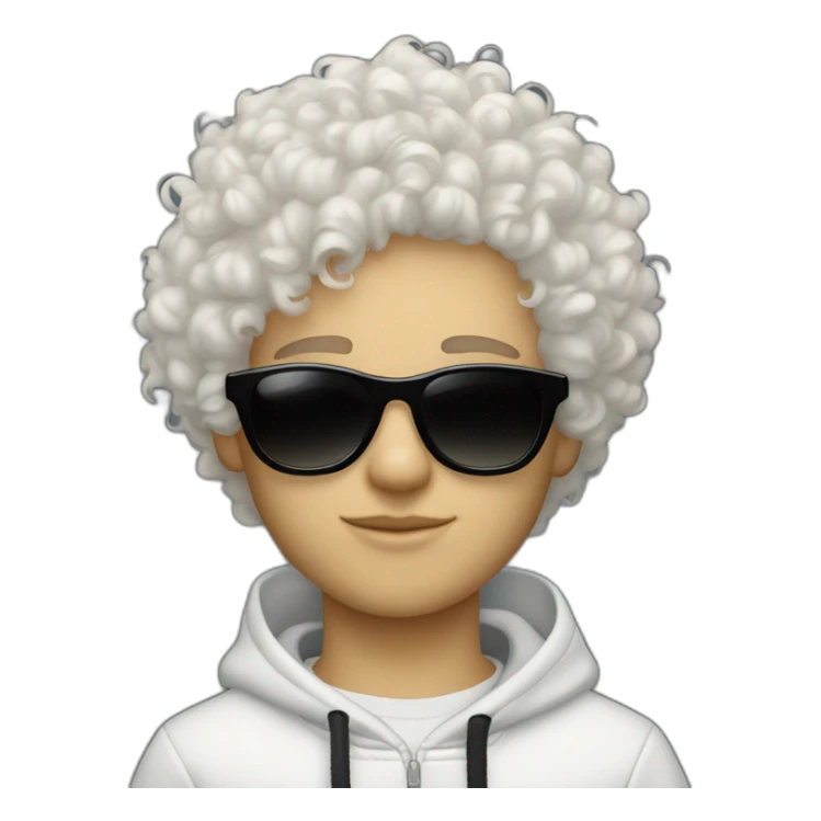 White curly haired boy with Balenciaga sunglasses sticker